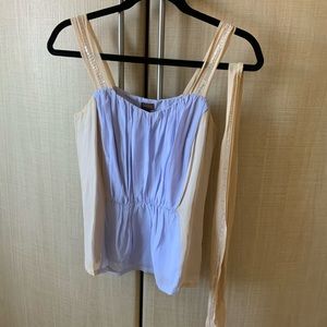 Min.Imal Silk Camisole Top Sequin Straps And Belt Beige & Blue. Size 6